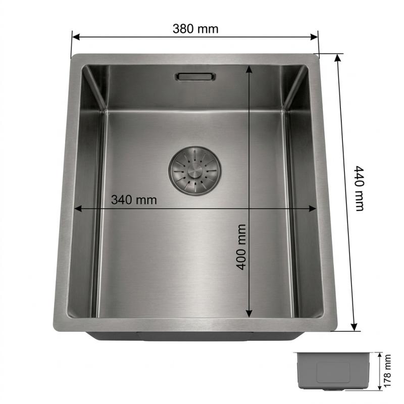 Pure.Sink Comfort PVD Gun Metal spoelbak 34x40 cm onderbouw, vlakbouw en opbouw PCM3440-61